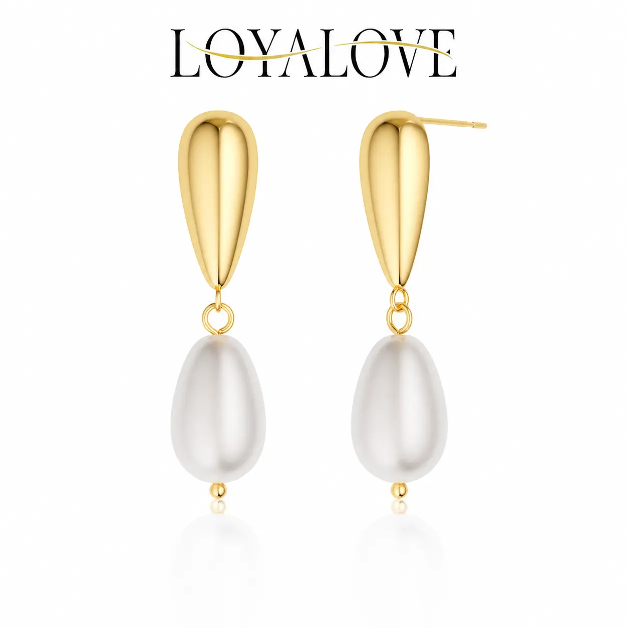 LOYALOVE 14K Gold Plated Teardrop Pearl Drop Earrings for Women, Waterproof Hypoallergenic Dangle Earrings, Lightweight Non-Tarnish Jewelry for Wedding, Date Night & Everyday Wear