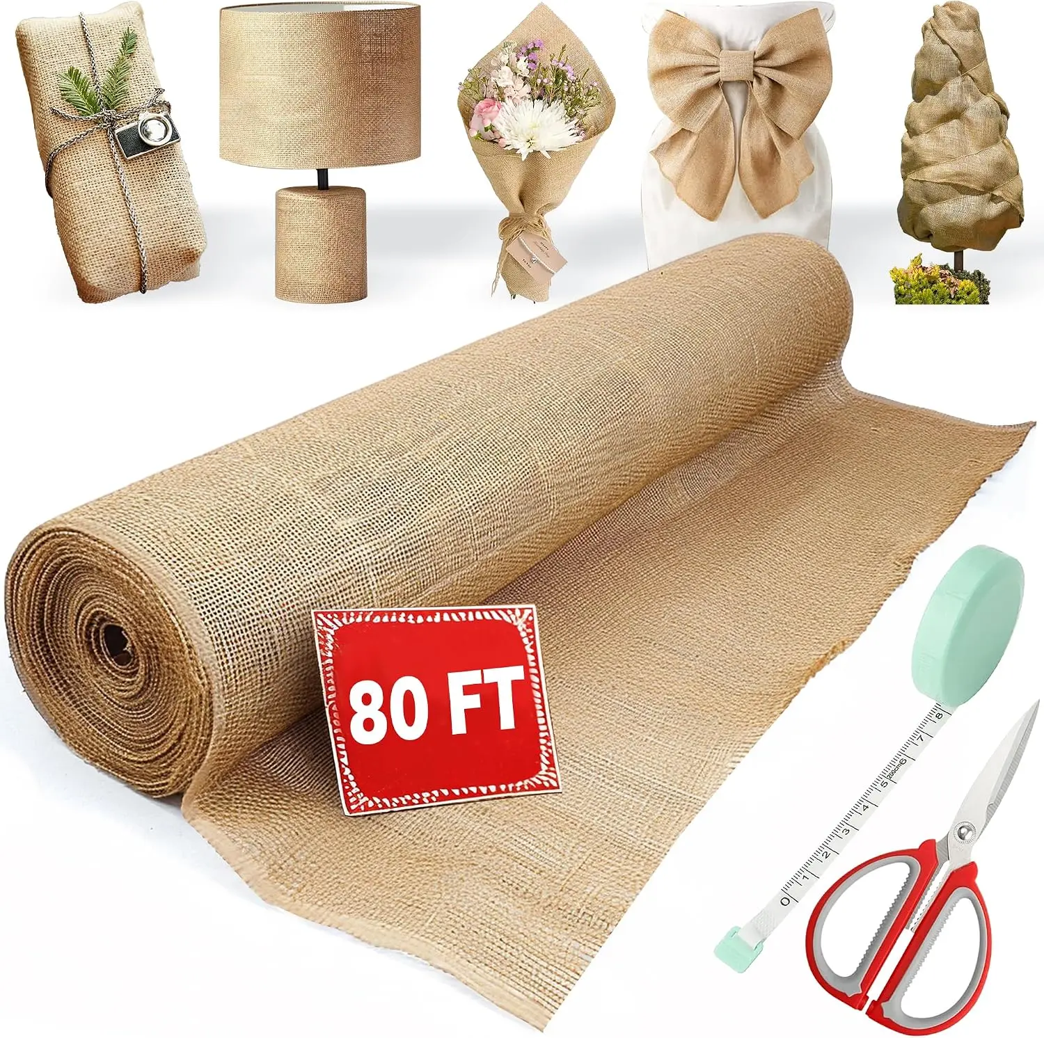 Natural Jute Burlap Fabric Roll, 40"x80ft - Garden Plant Protection, Landscaping Textile Supply