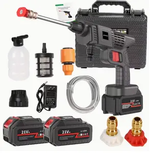 Portable Cordless High Pressure Washer with Rechargeable Battery 21V Li-ion Heavy-Duty Outdoor Power Washer for Car Driveway Garden Yard Stainless Steel Foam Nozzle