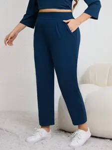 Women's Plus Size Outdoor Casual High Waisted Athletic Front Pleated Side Pocket Skinny Pants, Loose Sport Yoga Long Pants, Gym Sportswear Bottoms, K1120plus