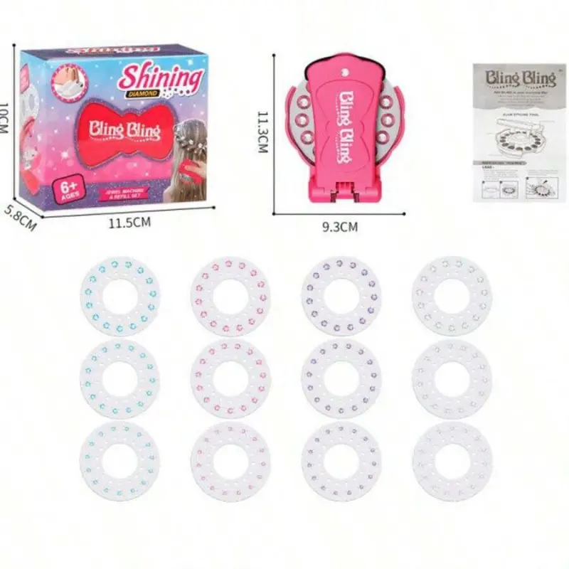 Hair Gem Stamper Kit for Girls with 180 Multicolor Rhinestones, Heatless Bling Bedazzler Tool for DIY Hair Styling, Sparkly Christmas Gift, Long Hair, Polyester