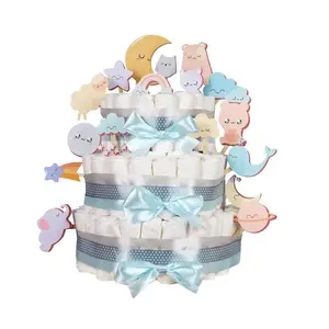 Goodnight Diaper Cake Kit with Polka Dot Decor – Home Decor, Baby Shower Festive & Party Cake Decoration Supplies for Household Use