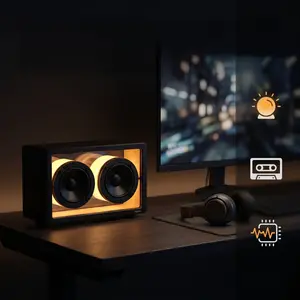 Retro Cassette Bluetooth Speaker, Aesthetic Desk Setup Essential,Crystal Clear Audio with 5 Light Modes for Home, Gaming& Office Decor