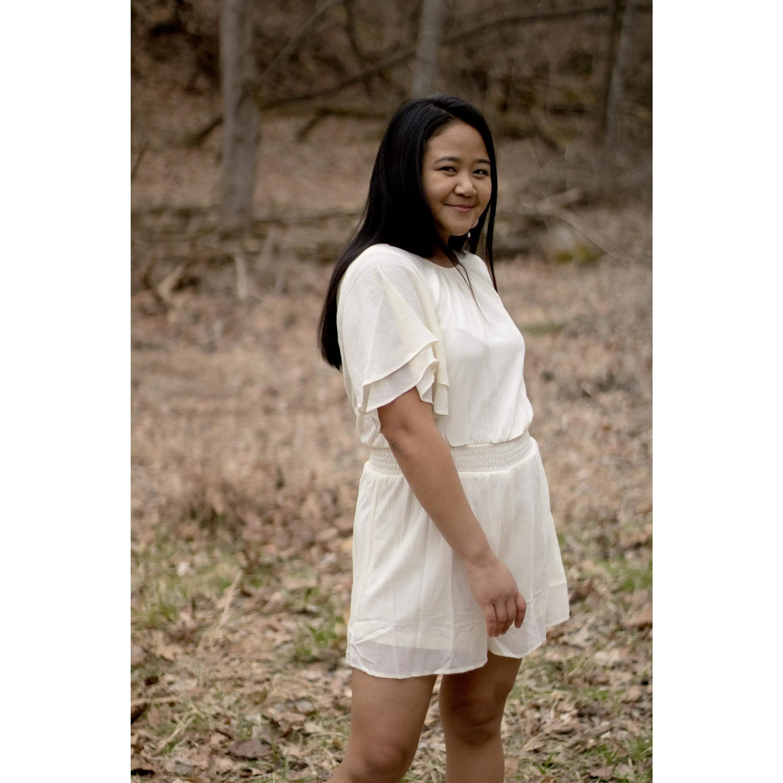 Katarina - Ivory Cream Layered Flutter Sleeve Romper
