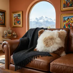 Handmade Black Alpaca throw blanket. Hypoallergenic.