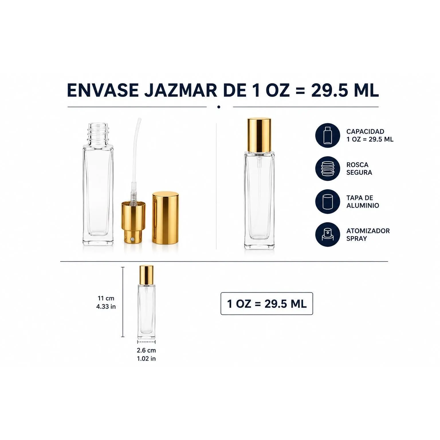 Envase con Atomizador 1oz = 29.5ml | Empty Perfume Bottle
