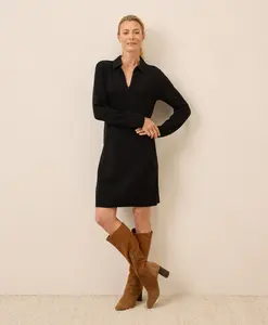 Women's Classic Fine Knit Collared Sweater Dress