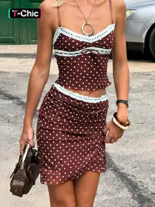 Polka Dot Halter Top Half Skirt Set, Casual Summer, Womenswear, Women's Fashion, Elegant, Chic, Comfortable and Stylish, Perfect for Daily Wear