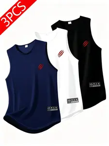 Men's Quick-Dry Sports Tank Tops, Lightweight Breathable Moisture-Wicking, Ideal for Gym Running, 3-Pack Loose-Fit Long Sleeve