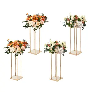 fathersdaygift VEVOR 4PCS Gold Metal Column Wedding Flower Stand, 23.6inch High With Metal Laminate, Vase Geometric Centerpiece Stands, Cylindrical Floral Display Rack for Events Reception, Party Road Leads
