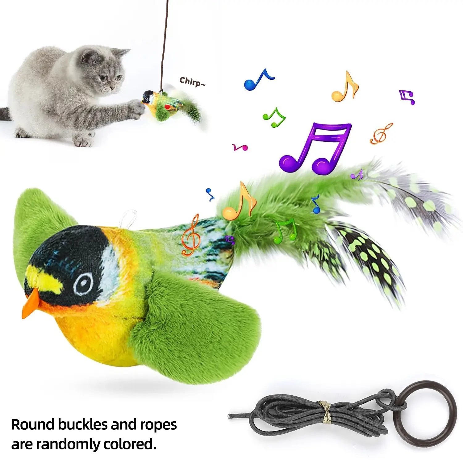 Electronic Chirping Bird Cat Toy, Sound & Touch Activated Interactive Kitten Tteaser for Indoor Cats, Lifelike Standing Bird Design with Fluffy Feathe