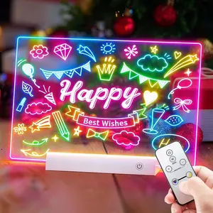 LED Drawing Board with Remote Control Rechargeable Glow Doodle Light Up Drawing Tablet 9 Colors & 2 Modes Dry Erase Neon Led Note Board for Decor & Message Birthday Graduation Gift White