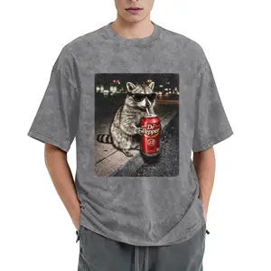 [Flashsale up to 50%]Washed vintage raccoon T-shirt, funny meme Z-generation popular raccoon, fashionable shirt, unisex, men's wear, women's wear. graphic tees Top Ribbed