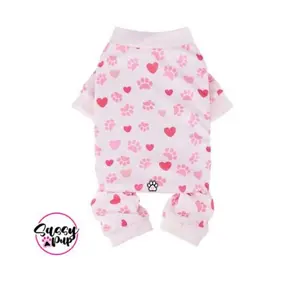 Sassy Pup Pink Pajamas with Hearts and Paw Prints