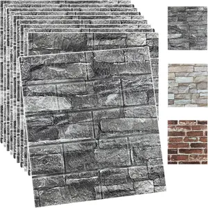 20 count 3D Wall Panels Peel and Stick  3D Brick Wallpaper Peel and Stick Black Faux Stone Wall Panel Self-Adhesive Wallpaper (20PCS, Black)