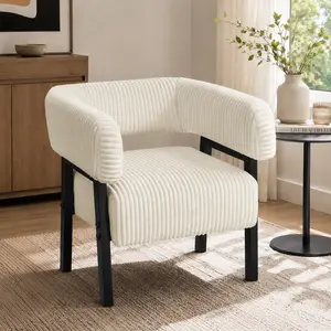 Costoffs Corduroy Barrel Club Chair - Modern Upholstered Support Chair with Solid Wood Legs, Earth Tone Curved Design Furniture-Style Barrel-Shaped Indoor Armchair for Bedroom & Living Room Seating, Support Chair Armchairs, Furniture-Style Armchairs