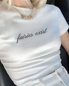 Cottagecore Fairies Exist Y2k Slogan Baby Tee Vintage Coquette Shirt 90s Aesthetic Clothes Trendy Baby Tees Fairycore Crop Top