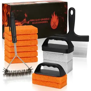 Griddle Cleaning Kit for Blackstone, Flat Top Grill Accessories Cleaner Tool Set Grill Stone, Griddle , Scouring Pad and Handles, Multifunctional Griddle Accessories Easy to Remove Stain