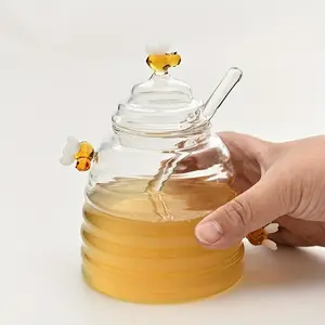 Glass Honey Jar With Stirring Stick, Creative Transparent Household Honey Bottle With Lid, Sealed Storage Jar.