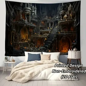 A 2D flat tapestry depicting a medieval landscape with a rustic vampire castle is perfect for decorating the walls during a Halloween party and makes a great gift for the occasion
