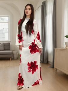 women's floral print long sleeve maxi dress, elegant open front long dress for party holiday wedding guest, ladies clothes for all seasons, womenswear