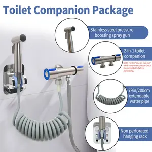4-in-1 Handheld Bidet Sprayer, Stainless Steel Self-Cleaning Nozzle Design, Multipurpose Bathroom Sanitation Tool