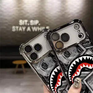 Flex Harder with This Shark Bite Just Leveled Up with This Shark & Money Case For IPhone 17 16 15 14 13 12 11 PRO PLUS MAX AIR Four-corner Drop-proof Transparent Casual Soft Silicone patternfull protection case floral pattern Mobile Phone Case