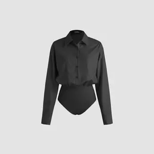 Cider [8 colors, size 0-26] Collar Solid Button Long Sleeve Blouse Bodysuit
