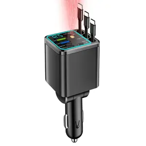 7 in 1 Car Fast Charger with One Retractable Fast Charging Cable, USB Type-C Power Adapter Retractable Phone Charger With Roof Starlight For IOS Android Phones, Fast Charging Solution
