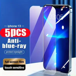 Premium 5pcs Anti Blue Light Tempered Glass Protective Screen Film Protector For iPhone 17/17Air/17 Pro/17 Pro Max Iphone 16 Pro/15/13 Mini/14 Plus/X/XR/XS MAX Smartphone Accessories Protection