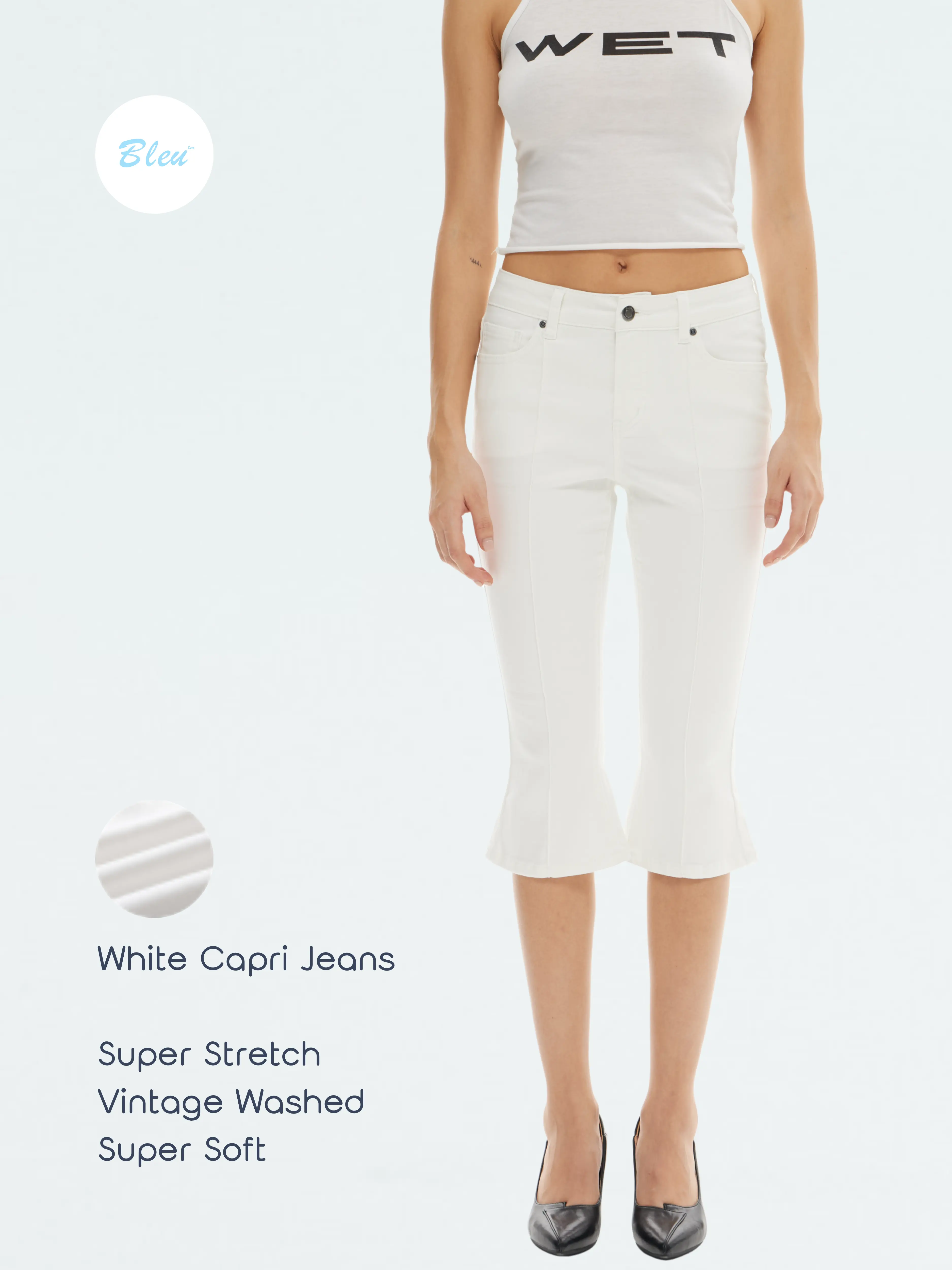 Women's Super Stretch Minimalist Capri Jeans, Bottoms with Flared Trousers Design, Knee-Length, Standard Size for All Seasons