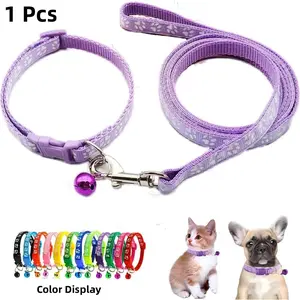 XXS Dog Collar with Bell Leash Set, Durable Nylon Collars Paw Print for Boys Girls Xs Small Cat Pet Animal Litter Tiny Kitten Cat Collar with Bell Necklace for Cat Strap Kitten Collar Armrests for Pets Breakaway Collar Anti-strangling Cat Necklace