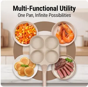 4 Hole Non-Stick Egg Frying Pan with Handle, Multifunctional Breakfast Maker for Eggs, Pancakes, Burgers and Toast, Divided Omelet Cooker Skillet, Easy Clean Kitchen Cooking Pan, Compact Household Cookware, Practical Kitchen Gadget for Home Use Magnetic
