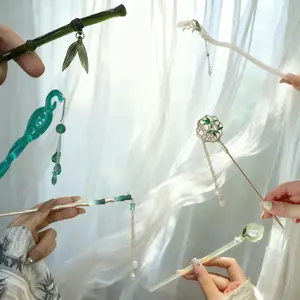 6PCS Chinese Green Fresh Hairpin Fresh and artistic new Chinese ethnic style cosplay maomao tassel girl hair accessory Birthday Gift Party Legend of the White Snake Cosplay Elegant and lovely hair clips  fall hair claw pin French Elegant Hair Clip Set