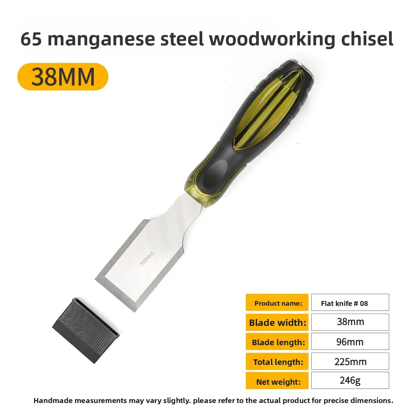 Manganese Steel Chisel Bit 38mm Flat Mouth Woodworking Tool Set, Multi-Functional Carving Slotting Chisel, Hand Crafted Tools