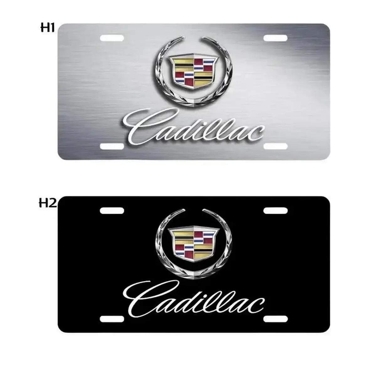 Cadillac Wreath Crest Logo License Plate, Luxury Black Silver Aluminum Vanity Tag for Car Truck SUV, Premium Front Bumper Auto Accessory, Classic American Vehicle Decor, Stylish Gift for Cadillac Owners and Drivers
