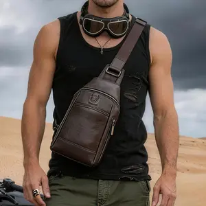 1pc Men's relaxed Crossbody Bag, Retro Leather Chest Bag with multi-pocket design, large capacity crossbody shoulder bag, multi-compartment for classified storage, perfect for travel, outdoor sports, work and common use