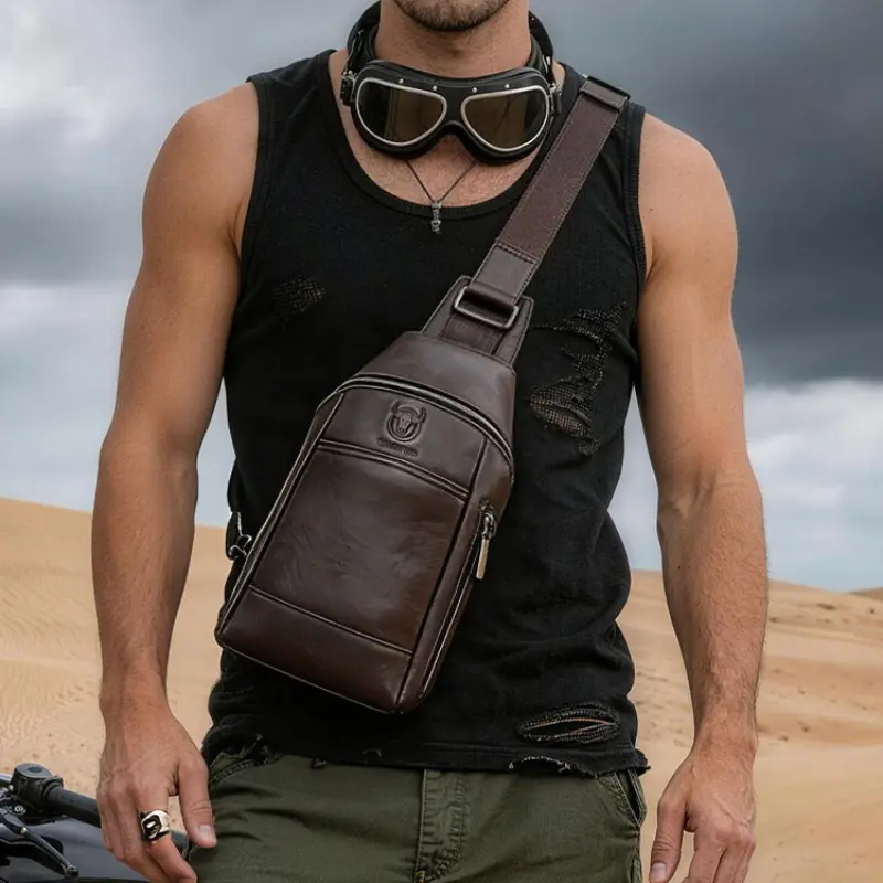 1pc Men's relaxed Crossbody Bag, Retro Leather Chest Bag with multi-pocket design, large capacity crossbody shoulder bag, multi-compartment for classified storage, perfect for travel, outdoor sports, work and common use