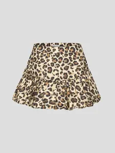 URBAN REVIVO Women's Chic Elegant Leopard Print Pleated Mini Skirt - Casual Fit, Style Statement Women's Bottoms (UYV550084)