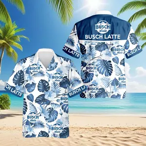 Busch Light Tropical Flower Hawaiian Shirt Casual Tropical Short Sleeve Button Down Shirt