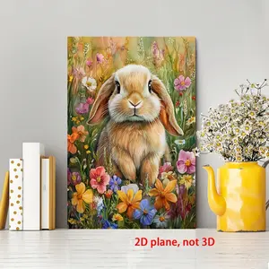 [2D Flat]1pc Cute Lop-Eared Rabbit Portrait HD Canvas Decorative Painting 11.8* 15.7inch (30* 40cm ) with Wooden Framing - Modern Home Decor, Can Be Directly Hung in Living Room, Bedroom