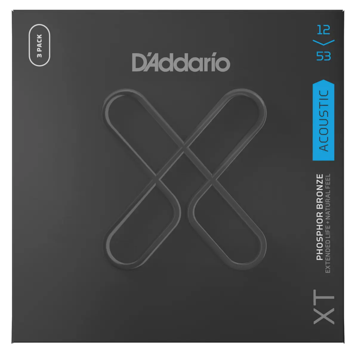 D'Addario XTAPB1253 XT Phosphor Bronze Acoustic Guitar String Set, Light, 12-53 Gauge, 3-Pack