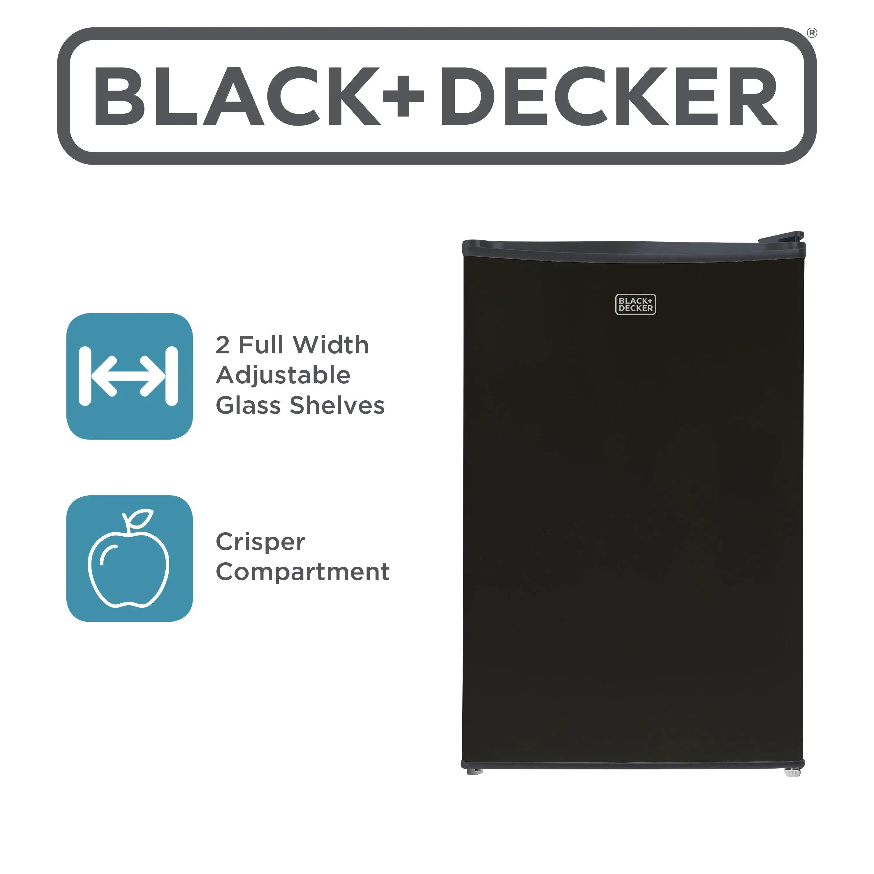 BLACK+DECKER 4.3 Cu. Ft. Compact Refrigerator, ENERGY STAR Certified Small Refrigerator, Single Door Mini Fridge with Chiller Compartment, Personal Fridge for Home or Dorm Room