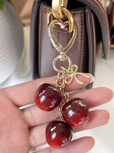 Cherry Keychain Heart Butterfly Knot Fruit Pendant, Cute Cherry Keychain, Fashionable Accessory, Perfect Gift Idea, Handmade Assembly