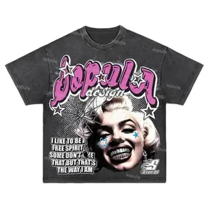 From Street Marilyn Monroe Character Graphic Acid T-shirtGildan 5000 Menswear Top Black Breathable