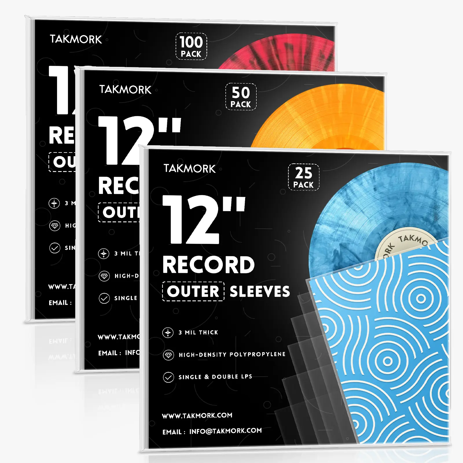 TAKMORK Premium 12 in Vinyl Record Outer Sleeves - 3mil Thick High-Clarity Polypropylene Protection, 100pcs Pack for Single/Double LPs, Music Enthusiasts & Collectors