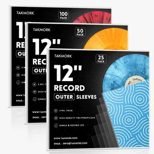 TAKMORK Premium 12 Inch Vinyl Record Outer Sleeves 3mil High Clarity Durable Polypropylene Protection for Single & Double LPs - Toughness