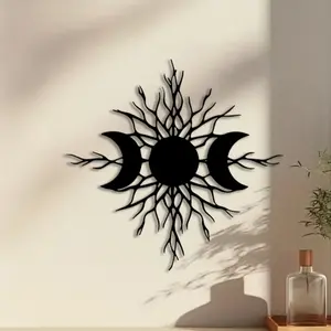 1pc Triple Moon Metal Wall Art, Triple Moon Statue Mural, Modern Home Decoration, Perfect for Meditation Wall, Bohemian Wall, Living Room Wall, Halloween Decor, Ideal Gift for Spiritual Seekers, Rust-Resistant Metal