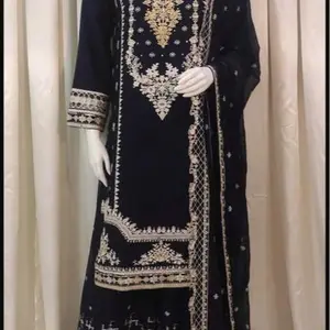 New 3pcs chiffon full embroidered plazoo dress M42 / L46