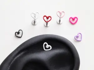 Hallow Heart Cartilage Earrings • Colorful Red Tragus Stud • White 4mm Threadless Stud • Dainty Friendship Piercing • 18g Popular 6mm Labret